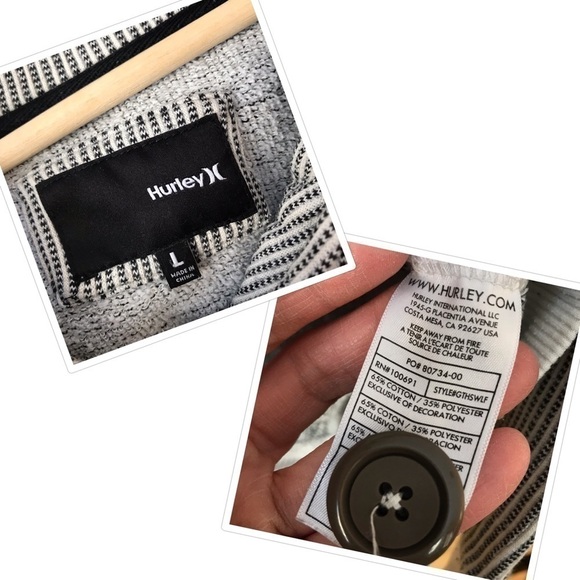 Vintage Hurley distressed elbow patch double button front hoodie size large - Picture 7 of 10